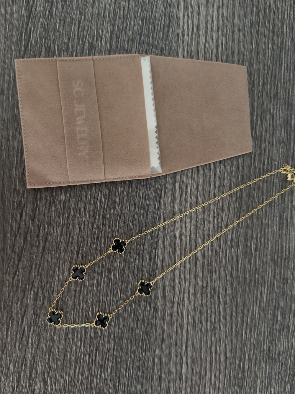 Gold Chain Necklace with Black Clover Accents - Women Jewelry